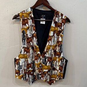 Women’s Large JLN USA Horse Print Western Vest Country Button Up